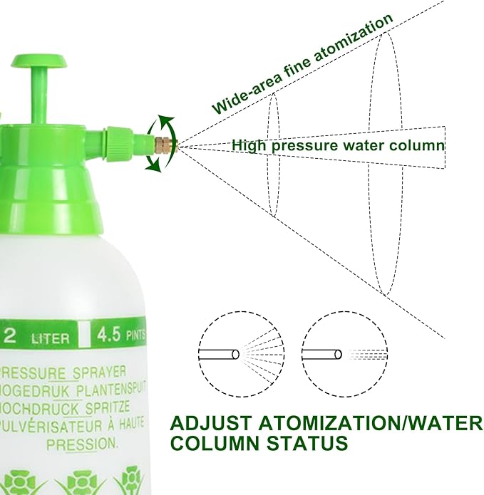 68oz Garden Pump Sprayer, 2L Hand Pressure Sprayer Bottle, 0.5 Gal Lawn Adjustable Sprayer for Plant Mister Spraying Weeds Home Cleaning Watering (Green)