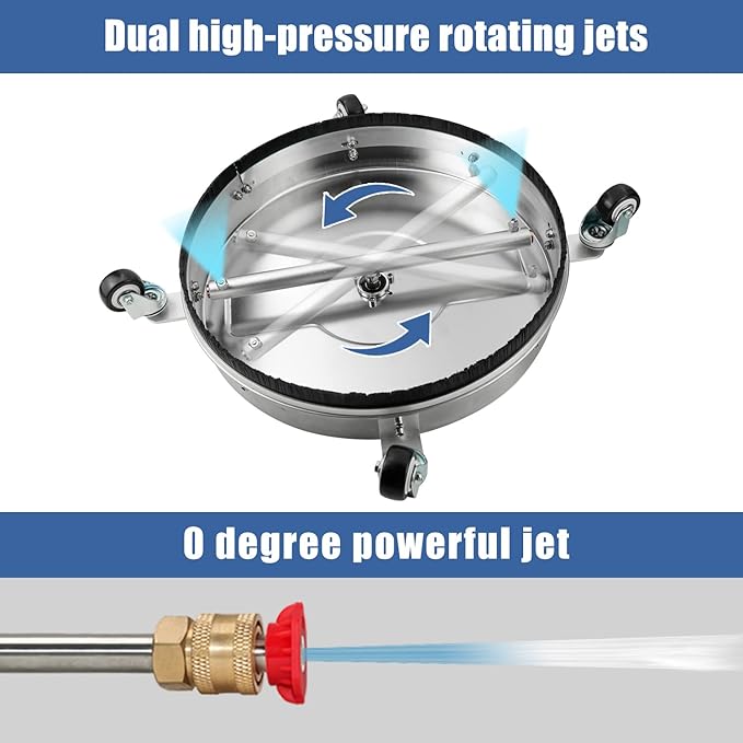 janz 17" Pressure Washer Surface Cleaner with 4 Wheels, 1/4" Quick Plug, 2 Extension Wands, 2 Replacement Nozzles and 3 Spray Nozzles, 4000 PSI