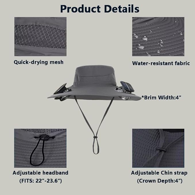 Sun Hats with Fans for Men Women Summer Fishing,Cooling Fishing Hat with Fans for Hiking Camping Hunting UPF 50+ Wide Brim