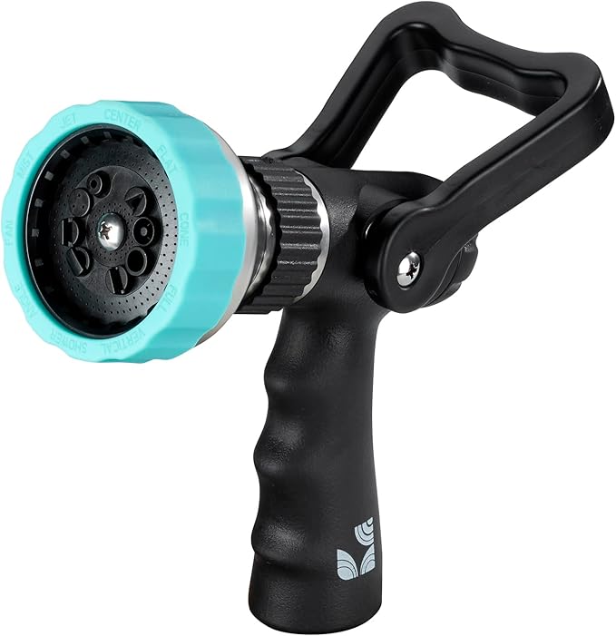Heavy Duty Metal 10 Pattern Fireman’s Hose Nozzle 500003 with Lever Control and Comfort Grip by New England Garden Tools for Cleaning, Watering Plants & Yards, Washing Cars & Livestock