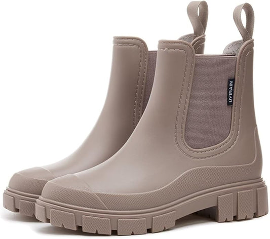 Short Rain Boots Women Waterproof Ankle Rainboots Fashion Chelsea Boots Non-Slip Garden Shoes for Outdoor Work Booties