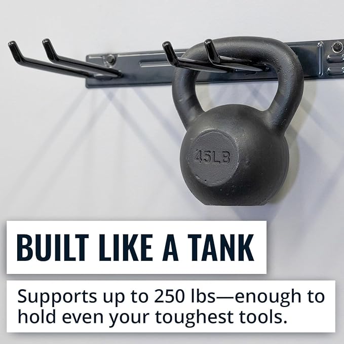 StoreYourBoard Wall-Mounted Rack With 4 Garage Hooks – Heavy-Duty Steel Holder Garage & Garden Storage for Shed, Workshop, or Home Organization – For Rakes, Shovels, Tools & More – 1 Pack, Mud