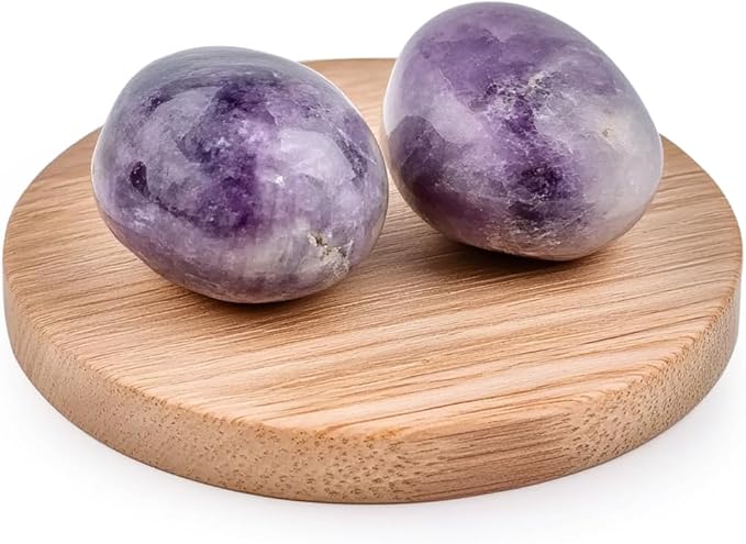 Polished Lepidolite Crystal Stones - 2 Pcs of 1.2" Worry Stone for Anxiety, Pocket Palm Stone Super Large Handpicked Natural Tumbled Gemstones for Meditation, Reiki, Chakra Healing, Home Decor