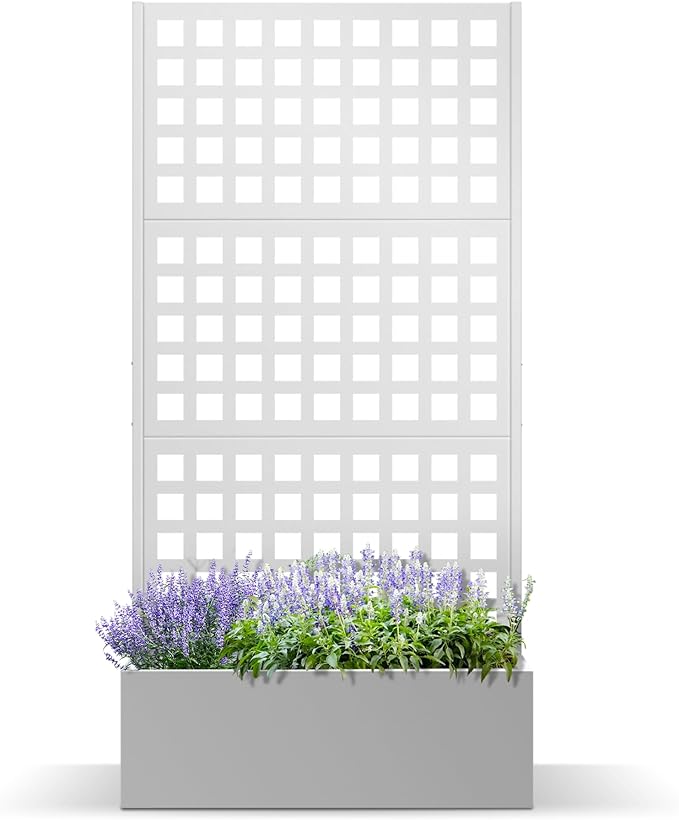 Metal Planter Box with Trellis, Planter Box with Privacy Screen, Privacy Trellis Outdoor for Climbing Plants with Drainage Holes, Raised Garden Bed for Vegetables