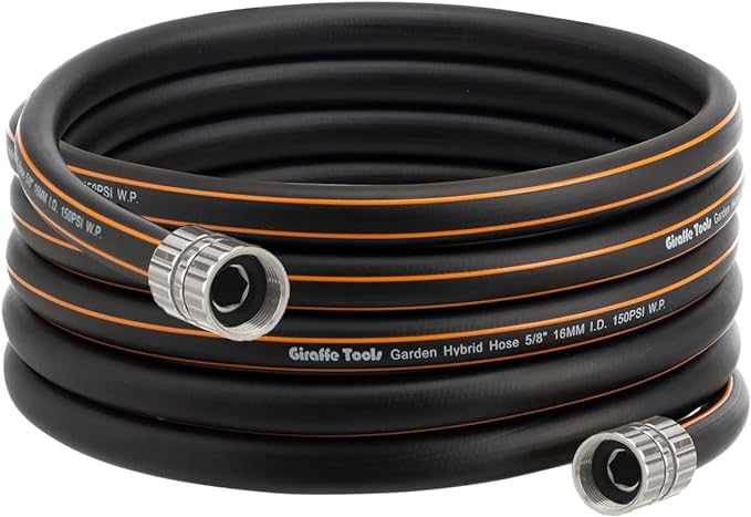Giraffe Tools Leader Hose 10ft x 5/8", Custom Length, Heavy Duty, No Kink, Flexible, Rubber Garden Hose, Leakproof Water Hose with Female to Female Fittings, 600 Burst PSI