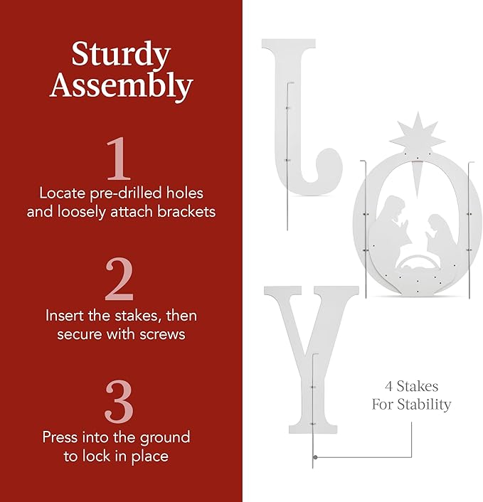 Best Choice Products 46in Outdoor JOY Christmas Nativity Decoration, 3 Piece Yard Decor Sign Holy Weather Resistant PVC Silhouette for Garden - White