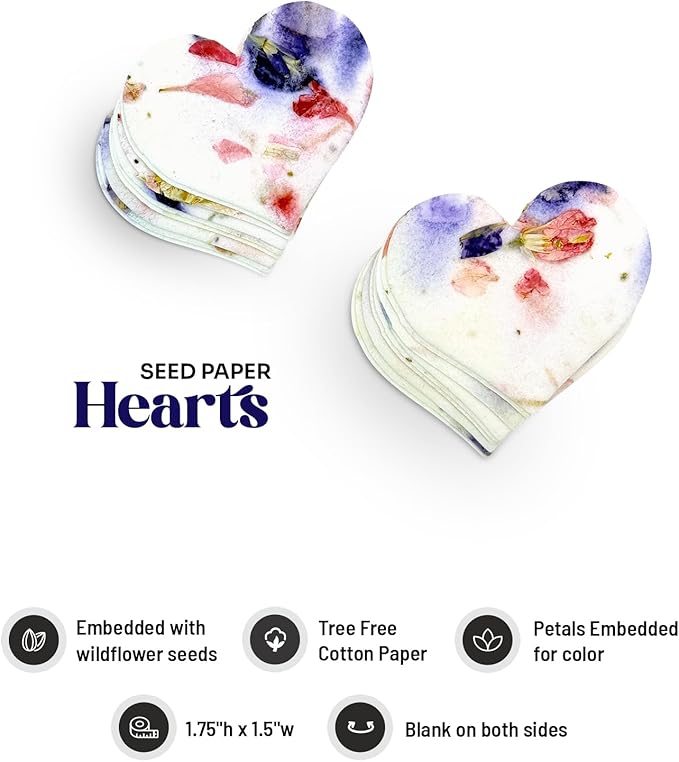 50 pcs Small Seed Paper – Pink and Purple Plantable Wildflower Hearts for Bridal Shower, Wedding Gift, Birthday, Mother's Day & Other Milestone Celebrations