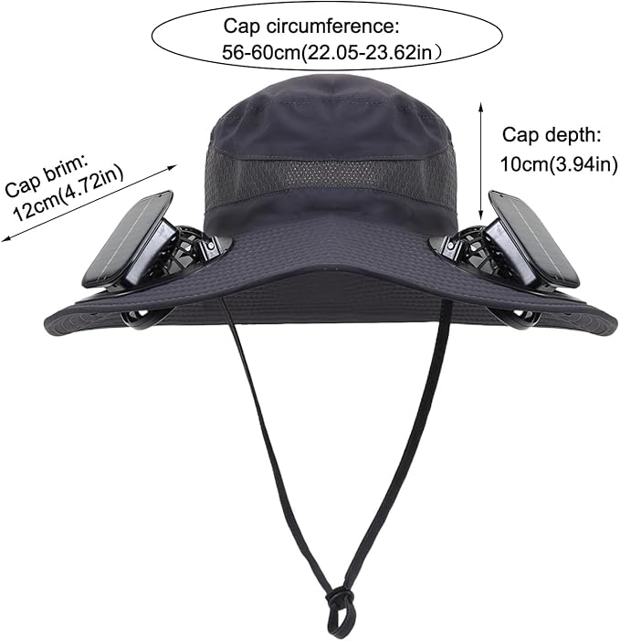 Wide Brim Solar Fan Outdoor Fishing Hat with 2 Solar Fan UPF 50+ Sun Bucket Hat Waterproof Breathable Fishing Hat Bucket Hat
