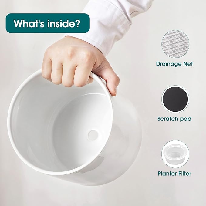 vancasso 6"+8"+10" Ceramic Pot for Plants, Large Outdoor Indoor Planter Pots with Drainage Holes, Set of 3, White