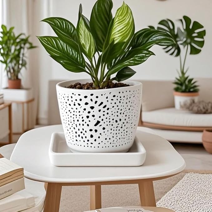 Square Plant Saucer 8 Inch 2 Pack，Plant Trays for Pots, White Ceramic Plant Saucers for Indoors Outdoors, Plant Drip Tray 4 6 8 10 12 14 Inch