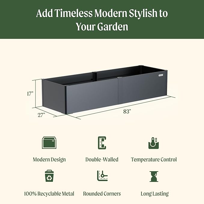 Vego garden Modern Raised Garden Bed 17" Tall 27" x 83" Heavy Metal Planter for Trees Plants Flowers Double-Walled Steel Planters for Commercial Residential Patio, Umber Brown