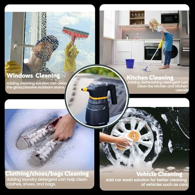 2L Electric Foam Sprayer Acid&Alka Resistant HDPE Sprayer Bottle USB Rechargeable Portable Pump Spray Multi-Function for Car Detailing, Garden Watering, Home Cleaning (Black)
