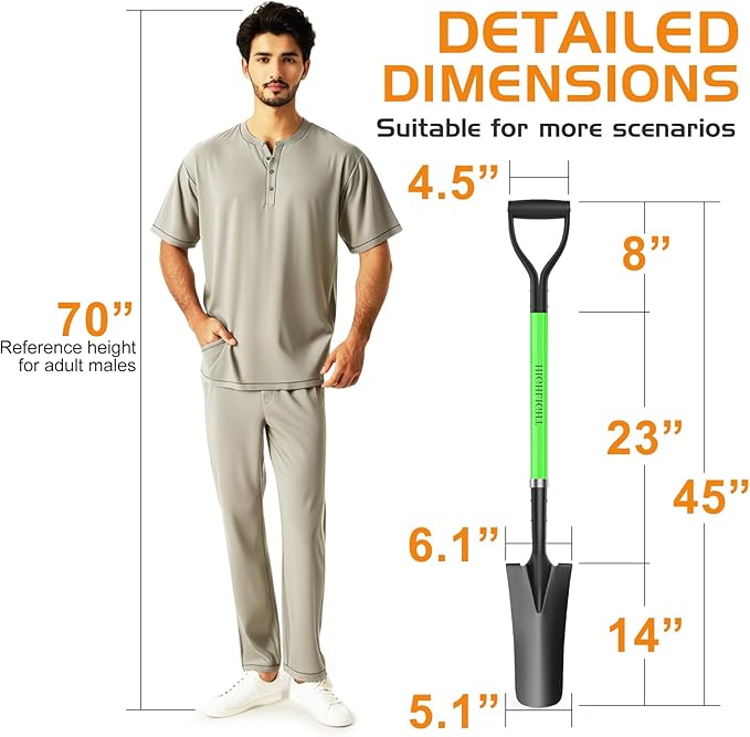 HIGHLIGHT Spade Shovel, Transplanting Spade, Drain Spade, Spade Shovels for Digging, Sharp Shooter Shovel or Spade, 45Inch, Stell D-Grip,Fiberglass Handle, Green