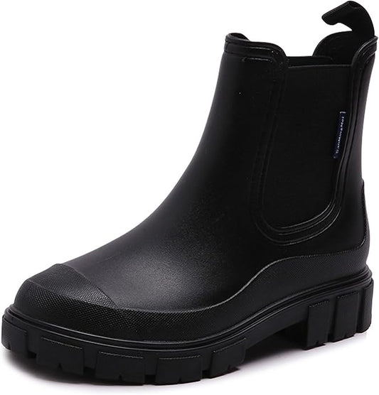 Drecage Womens Rain Boots Waterproof Rubber Garden Shoes Short Ankle Chelsea Boots Slip-Resistant