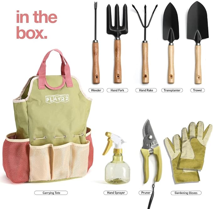Gardening Tools Set of 10 - Complete Heavy Duty Garden Tools Set with Fashion Handbag - Durable Gardening Supplies Kit Ideal Garden Gifts for Women