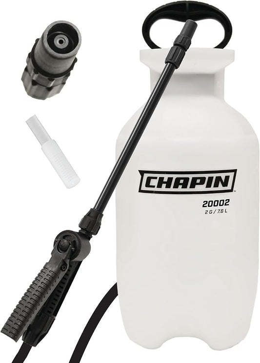 Chapin 20002 Pump Sprayer, 2 Gallon, Lawn and Garden, Hand Pressurized, Anti-Clog Filter, Adjustable Spray Nozzle, Spraying Plants, Watering, Weeds, Fertilizer and Pests, Translucent