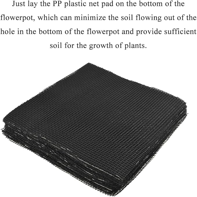 HAHIYO 50PCs 4Inch/10Cm Black Square Glassfibre Flower Pot Hole Mesh Pad Bottom Grid Mat Bonsai Drainage mesh Hole Screens Gasket Prevent Soil Loss Breathable Gasket Drainage Netting for Bonsai
