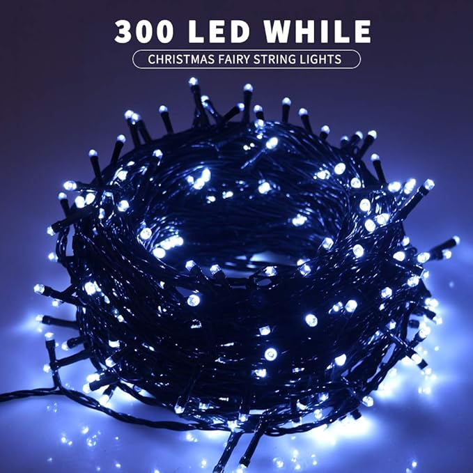 105FT 300LEDs Christmas Lights Outdoor Indoor String Lights 8 Modes Memory Function for Christmas Tree Party Decoration, UL Listed (4 Sets CONNECTABLE) White