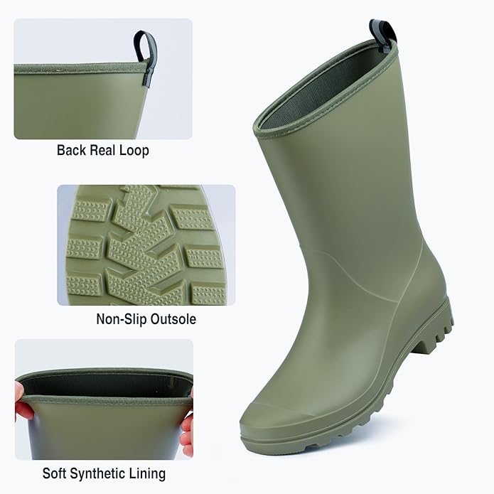 Wide Calf Women's Rain Boots Waterproof PVC Women Rubber Boot Mid Height Rain Shoes for Outdoor Gardening Work Walking