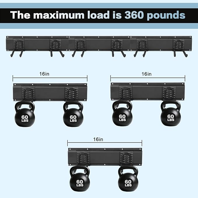 Garage Tool Organizer Wall Mount 32in- 4 Heavy Duty Hooks,240lbs Capacity, Garage Organization & Storage Rack for Broom, Rake & Snow Equipment - Tool Organizer & Men’s Gift Choice