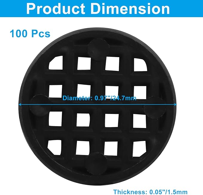 100pcs Plant Drainage Mesh Pads - 1 Inch Round Plastic Grid Mat, Breathable Soil Guard for Potted Plants, Bonsai (Black)
