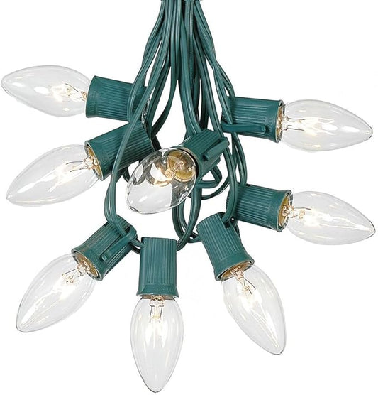Novelty Lights C9 Clear Christmas String Light Set - 25 Foot, Indoor/Outdoor, Dimmable, Green Wire