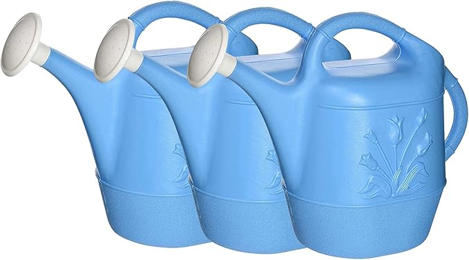 PMU 2 Gallon Watering Can - Garden Watering Can for Indoor & Outdoor Plants - Plastic Water Can with Detachable Sprinkler Head - Large Water Pot, Made in USA - Blue Pkg/3