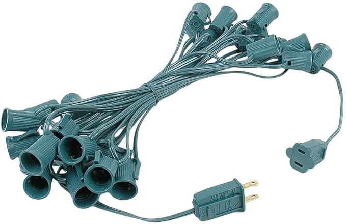 C9 Purple Christmas String Lights - Outdoor Hanging Roofline Light Set - Green Wire - 25 Foot Patio Lighting