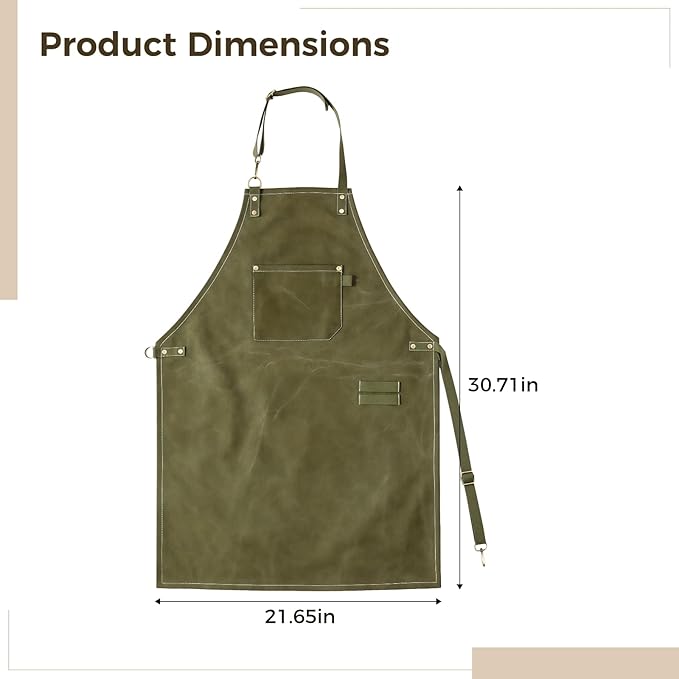 Varku No-Tie Canvas Work Apron, Adjustable Work Apron with Front Pocket, Wear Resistant Fabric, Convenient Buckles, Easy to Put on & Take off, Apron for DIY, Gardening, Cooking, Crafting
