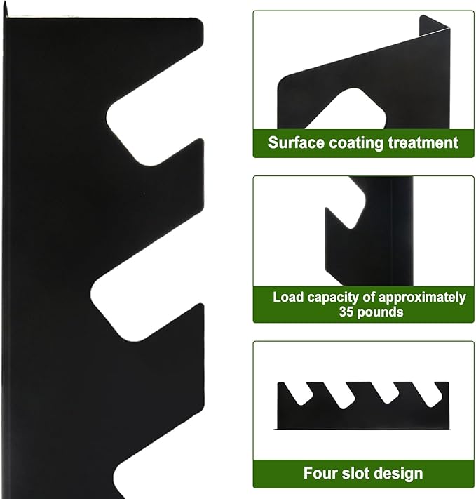 4Pcs Garage Tool Organizer Wall Mount Tool Storage Rack Shed Organization for Shovels, Rakes & Long-Handled Tools, Yard, Garden, Tool Organizers and Storage 15.35×3.94×0.98Inch, Black