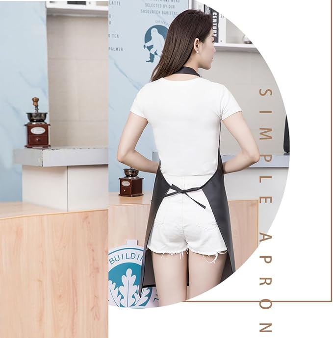 Waterproof Apron Large Pocket PU Material Waterproof Oil-proof Dust-proof Apron Black and Red