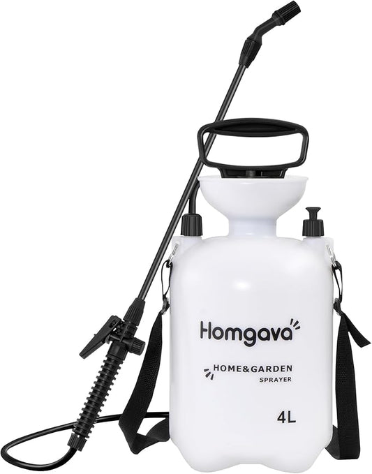 1 Gallon/4L Pump Sprayer, Pressurized Water Spray Bottle with 2 Nozzles, Adjustable Shoulder Strap & Safety Valve, Lawn and Garden Sprayer for Watering, Fertilizing, Cleaning