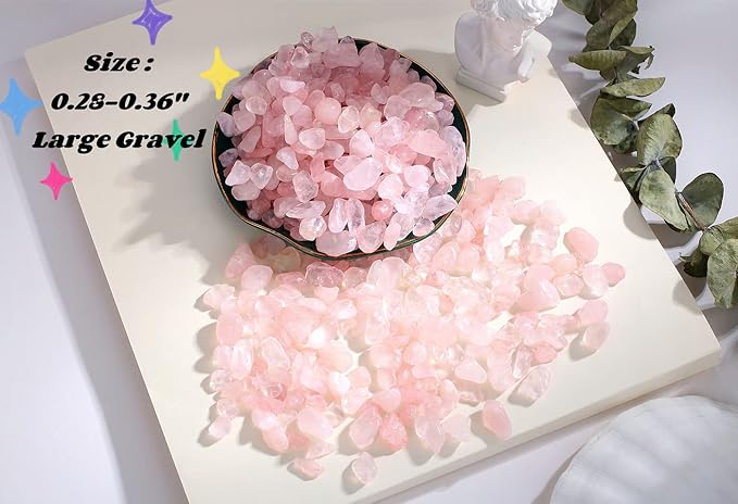 Rose Quartz Crystal Gravel Polished Chips Crushed Stones Healing Bulk Natural Tumbled Rocks Gem Home Decoration Small Pebbles for mini Aquarium Tank Plants Landscape Vase Filler Bottom Ornament 0.55lb