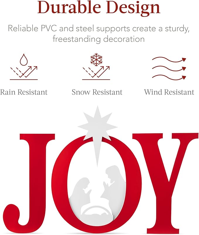 Best Choice Products 46in Outdoor JOY Christmas Nativity Decoration, 3 Piece Yard Decor Sign Holy Weather Resistant PVC Silhouette for Garden - Red/White