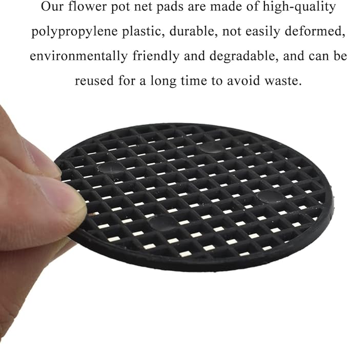 HAHIYO 50PCs 2.2Inch/5.5Cm Black Round PP Plastic Flower Pot Hole Mesh Pad Bottom Grid Mat Bonsai Drainage mesh Hole Screens Gasket Prevent Soil Loss Breathable Gasket Drainage Netting for Bonsai
