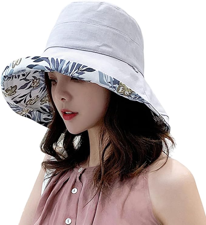 Women Wide Brim Sun Hats Metal Wired Edge Summer UV Protection Beach Fishing Hat for Hiking Garden Travel Chin Strap