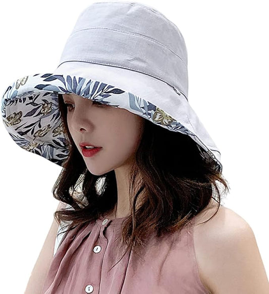 Women Wide Brim Sun Hats Metal Wired Edge Summer UV Protection Beach Fishing Hat for Hiking Garden Travel Chin Strap