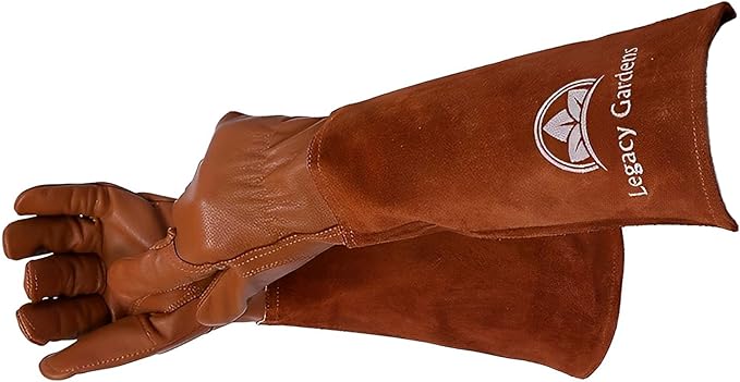 Leather Gardening Gloves for Women & Men, Long Garden Gloves, Cowhide Gauntlet Rose Pruning Thorn Resistant, Forearm Protection, Medium, Brown