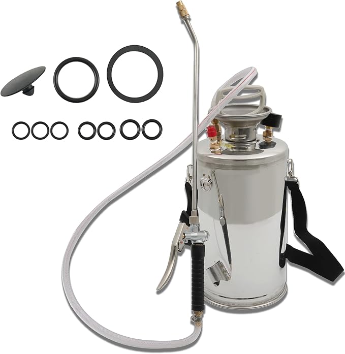 HOSTIC 1.5 Gallon Stainless Steel Sprayer Hand Pump Sprayer with Pressure Gauge Safety Valve Adjustable Nozzle for Gardening Lawn and Cleaning