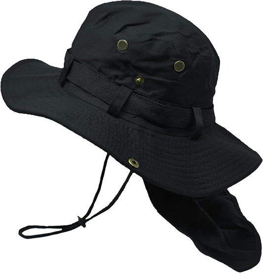 Glory Max Bucket Boonie Hat with Neck Flap Cover Sun Safari Wide Brim Fishing Garden Hiking Cap
