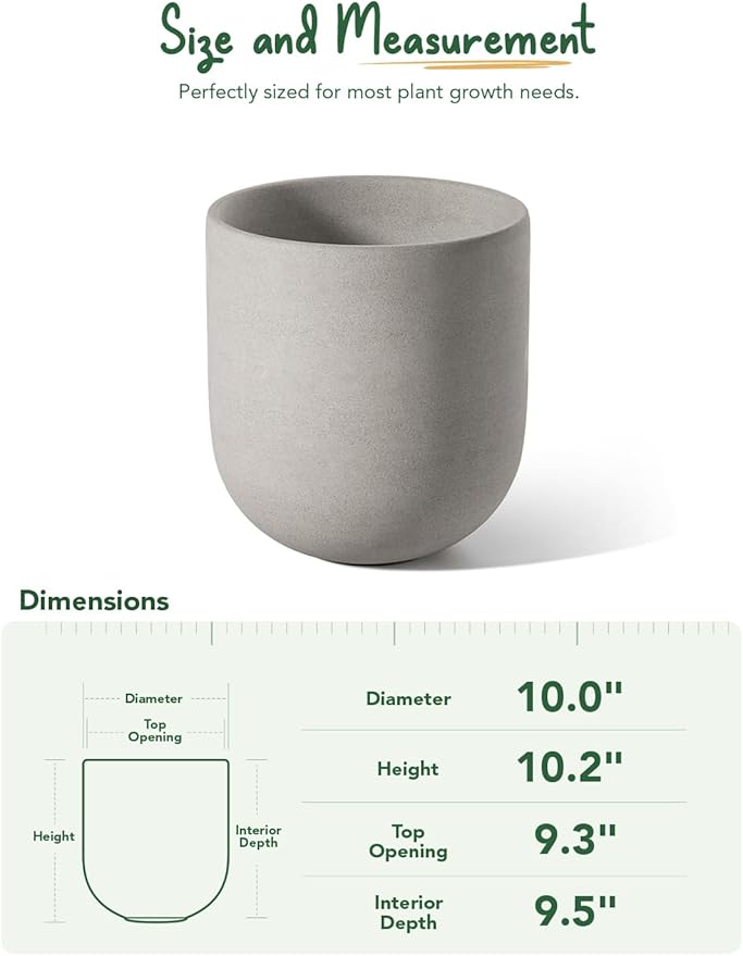 LE TAUCI 10 Inch Plant Pot, Ceramic Pots for Plants with Drainage Hole and Rubber Plug, Plant Pots Indoor for Home Garden Patio Office, Cylinder Flower Planter Pot, Neutral Gray