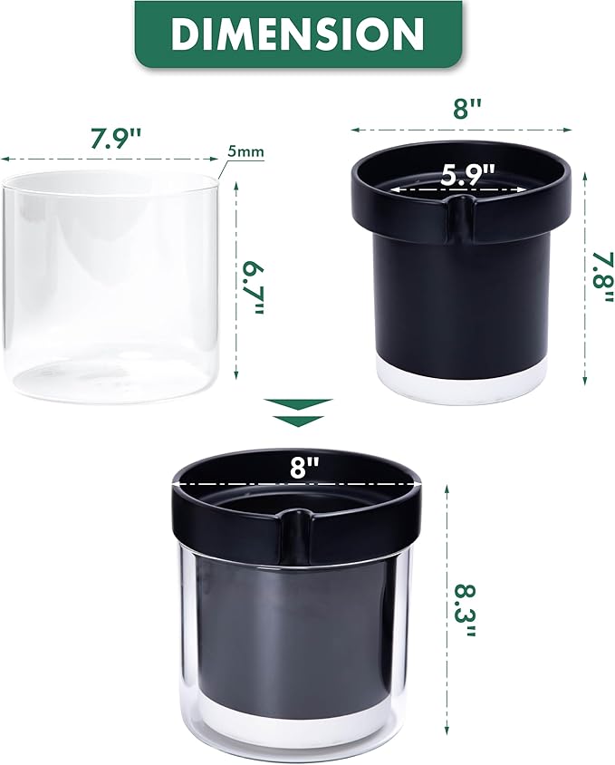 Phoenix Vine 8 Inch Self Watering Terracotta Planter, Black Terracotta Clay Pot with Glass Reservoir for Indoor Plants, Herbs, Flowers, Set of 1, 52-C-H-1