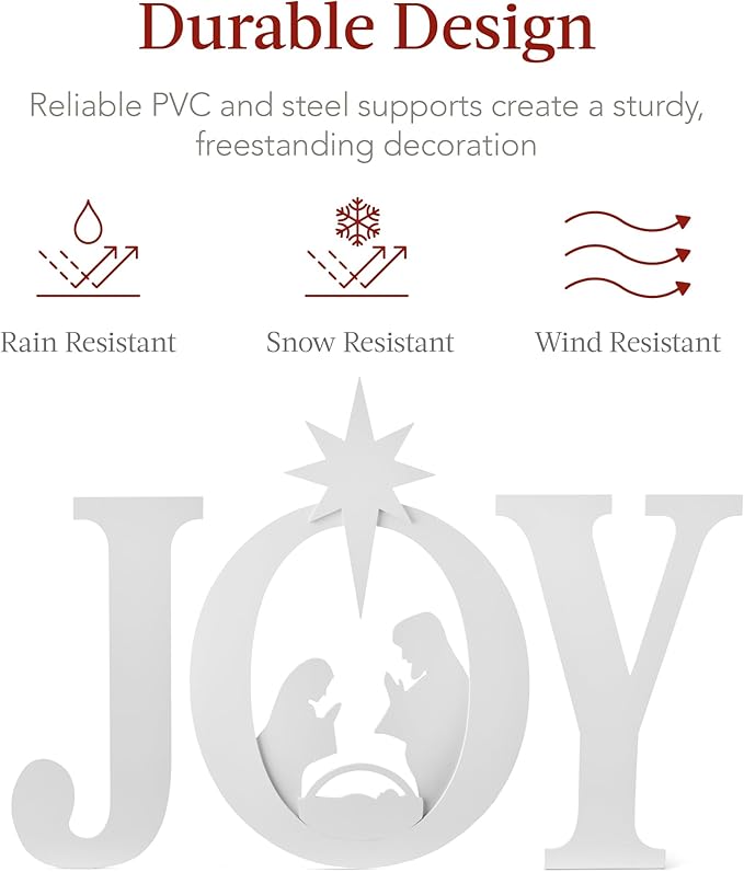 Best Choice Products 46in Outdoor JOY Christmas Nativity Decoration, 3 Piece Yard Decor Sign Holy Weather Resistant PVC Silhouette for Garden - White