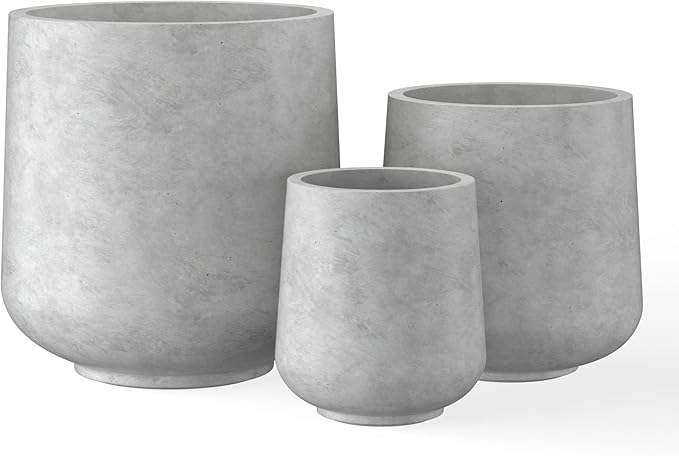 Kante 15.3"+11.6"+8.2" Dia Round Concrete Planter, Large Outdoor Indoor Planter Pots Containers with Drainage Holes and Rubber Plug for Home Garden Patio, Natural Concrete