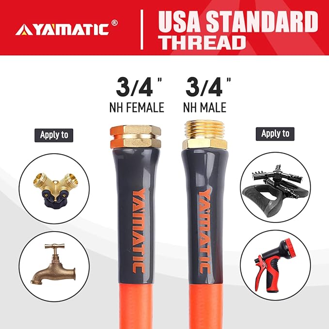 YAMATIC Female to Female Short Garden Hose 5/8 in x 3 ft, 2 in 1 Dual Use Heavy Duty Leader Hose with Solid Brass Connector, All-Weather Water Hose, Burst 600 PSI
