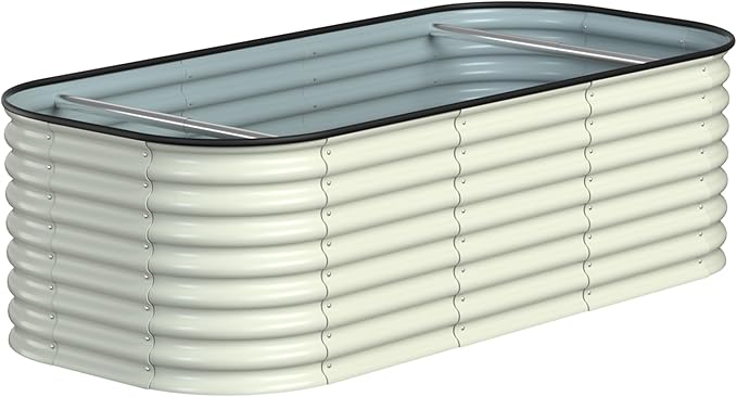 MUPATER 24''H Modular Garden Bed Outdoor for Vegetables, 9-in-1 Galvanized Steel Planter Box with 2 Aluminum Support Rods, 6x3x2FT Raised Garden Bed Kit Oval for Herbs and Flowers, Garden, Beige