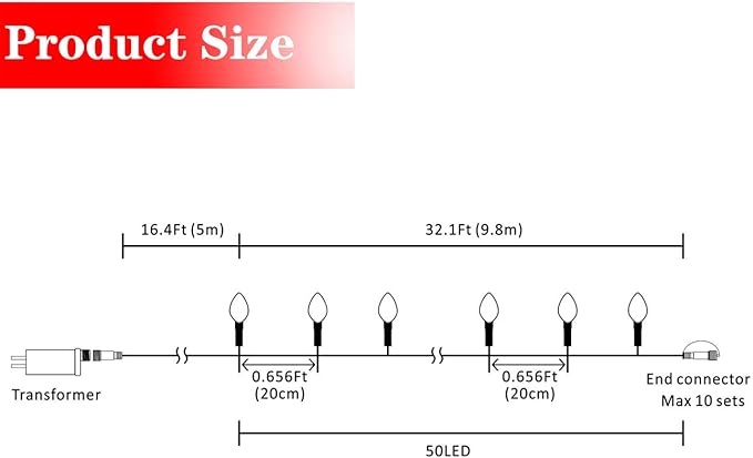 AWQ 50LED 49 FT C9 Christmas String Lights Plug in Fairy Twinkle String Lights 8 Modes Timer Function Waterproof Extendable for Indoor Outdoor Wedding Party Christmas Decoration (50, White)