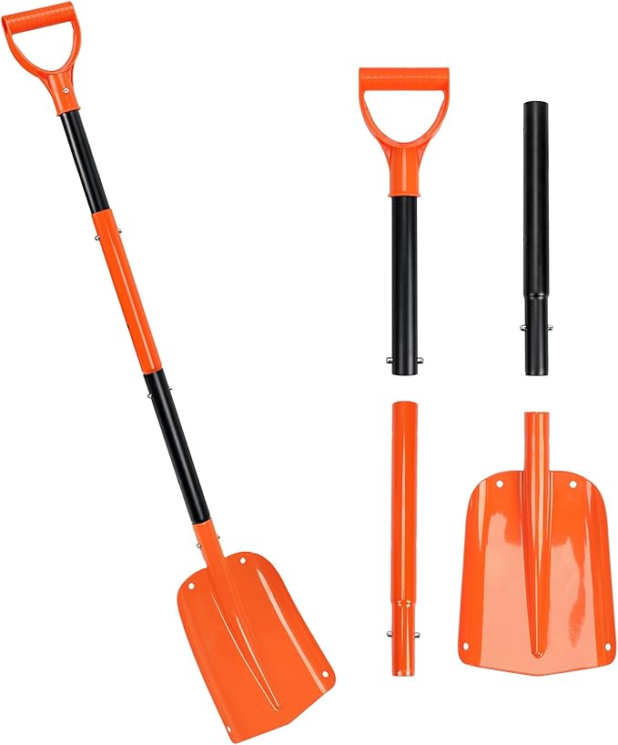 Telescoping Snow Shovel for Car Emergency & Driveway, 31"-47" Extendable Aluminum Shovel with D-Grip, Heavy Duty Shovel for Snow Removal, Gardening & Camping
