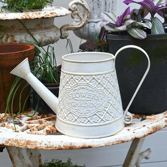 Cute Small Watering Can Indoor Plants Garden Metal Decorative Watering Cans for Outdoor Plants Bonsai Outdoor Garden Flower Decorative (White, 1.5L, 50.7 Oz)