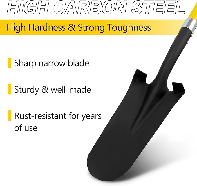 Shovel for Digging, Heavy Duty Shovel with Fiberglass Handle, 58 Inches